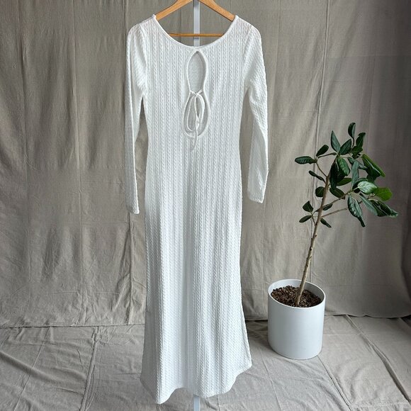 Commense Cutout Tied Textured Knit Long Dress - Picture 1 of 3